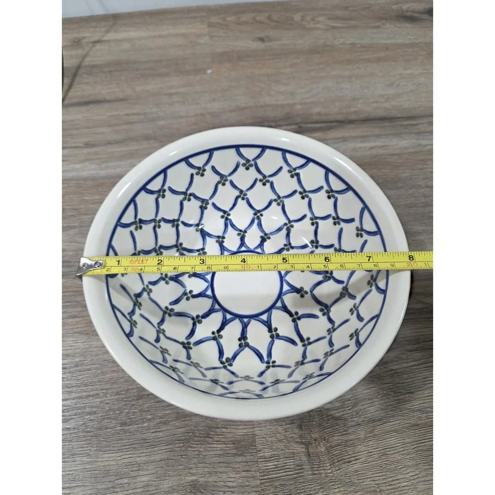 Boleslawiec Plate Hand Made In Poland - White, Blue and Green - Vintage 8